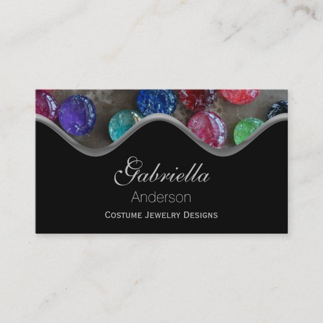 Colorful Crackled Cabochon Jewel Business Cards (Front)