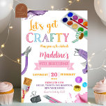 Colorful Crafty Girl Birthday Party Invitation<br><div class="desc">Rainbow Get Crafty Girl Birthday Party,  Colorful Art Kids Birthday,  Painting Art Girl Birthday Party,  Splatter Paint Birthday Invite</div>