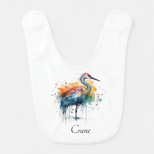 Colorful crane standing in the water  baby bib