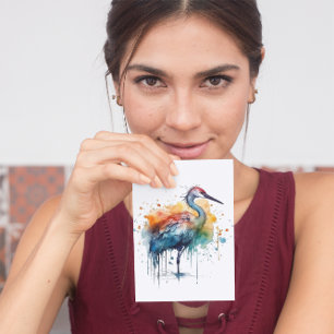 Colorful crane standing in the water postcard