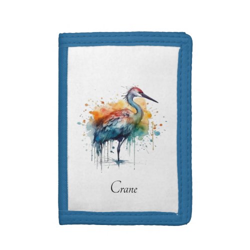 Colorful crane standing in the water  trifold wallet