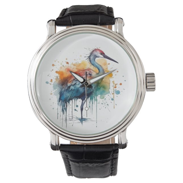 Colorful crane standing in the water  watch (Front)