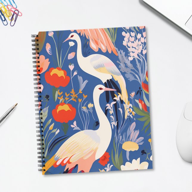 Colorful Cranes and Flowers Pattern Notebook (Creator Uploaded)