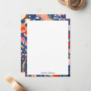 Colorful Cranes and Flowers Personalized Note Card