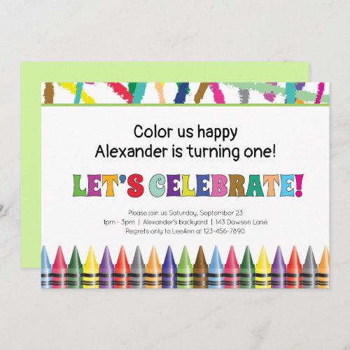 Colorful Crayon Any Age Child Birthday Invitation