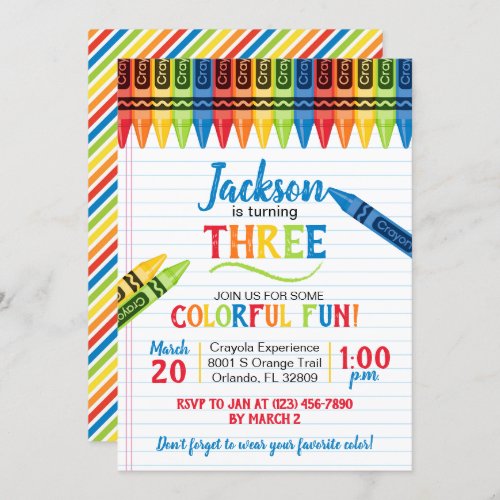 Colorful Crayon Art Party Birthday Invitation