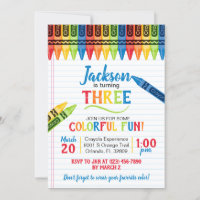 Colorful Crayon Art Party Birthday Invitation