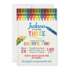 Colorful Crayon Art Party Birthday Invitation | Zazzle