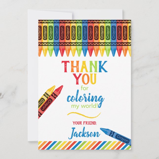 Colorful Crayon Birthday Thank You Card (Front)