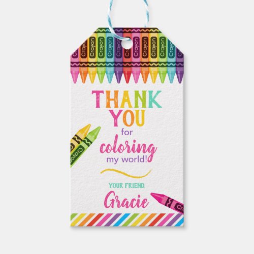 Colorful Crayon Birthday Thank You Favor Gift Tags
