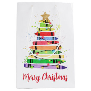 Colorful Crayon Christmas Tree Teacher Medium Gift Bag