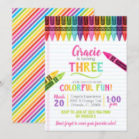 Colorful Crayon Girl Art Party Birthday Invitation