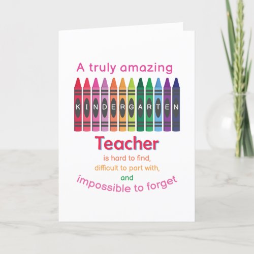 Colorful Crayon Kindergarten Teacher Appreciation Thank You Card