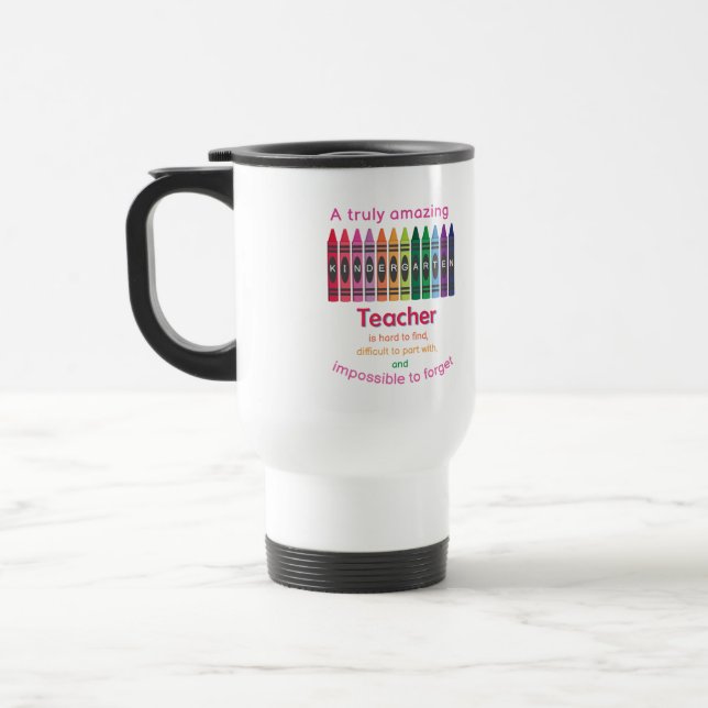 Colorful Crayon/ Kindergarten Teacher Appreciation Travel Mug (Left)