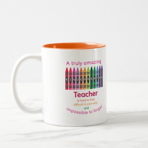 Colorful Crayon Kindergarten Teacher Appreciation Two_Tone Coffee Mug