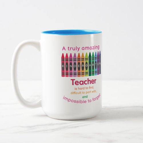 Colorful Crayon Kindergarten Teacher Appreciation Two_Tone Coffee Mug