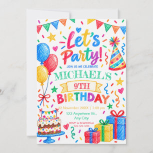 Colorful Crayon Party Birthday Invitation