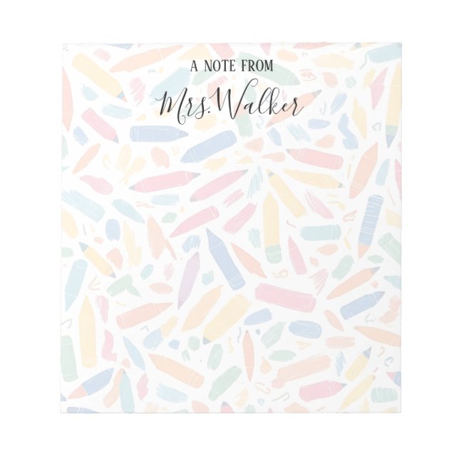 Colorful Crayon Pattern Art Teacher  Notepad (Front)