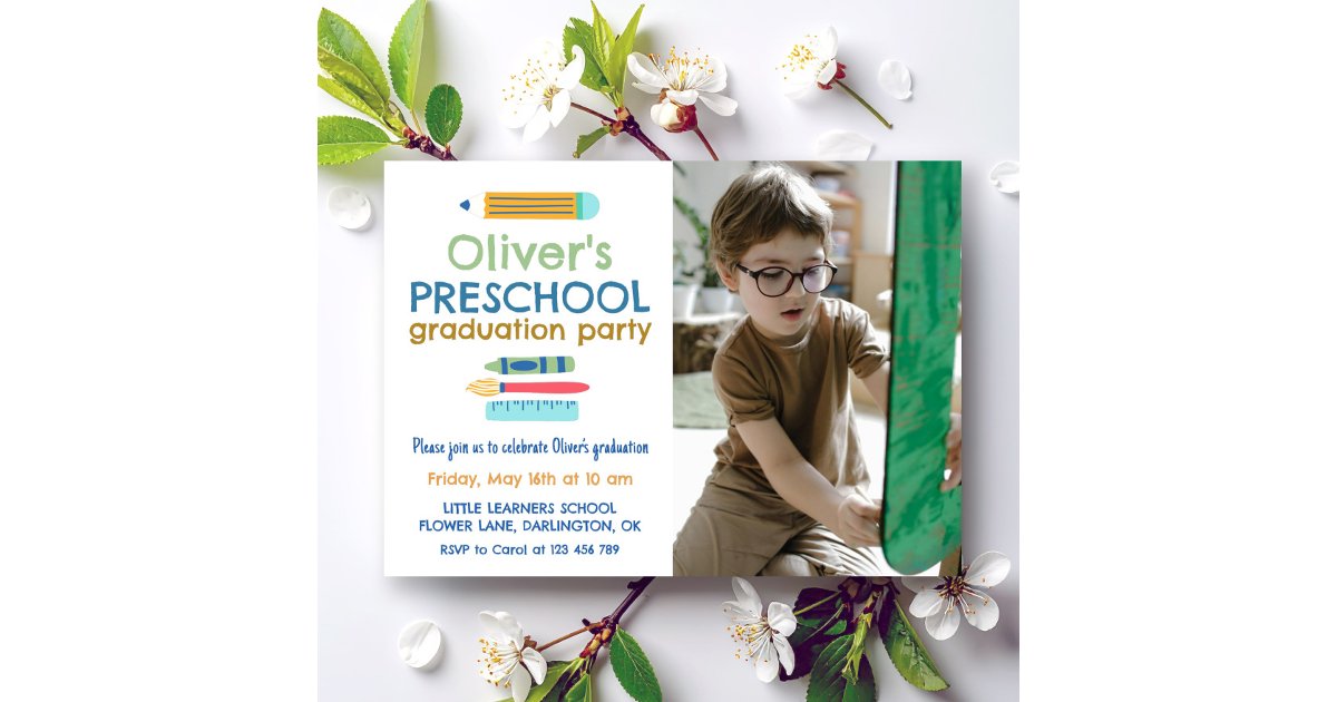 Colorful Crayon Photo Preschool Graduation Invitation | Zazzle