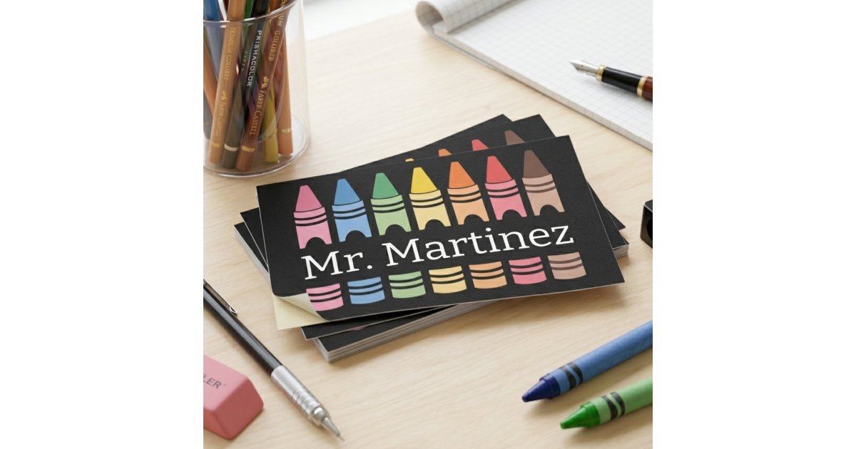 Colorful Crayon Teacher Name Classroom Design Rectangular Sticker | Zazzle