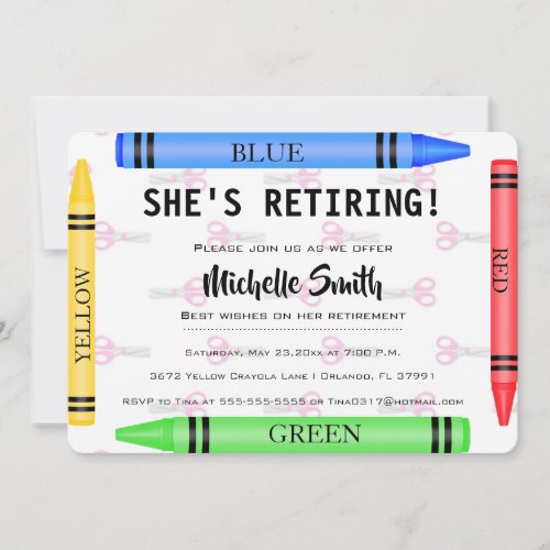 Colorful Crayon Teacher Retirement Invite