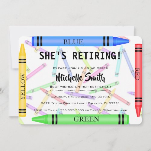 Colorful Crayon Teacher Retirement Invite