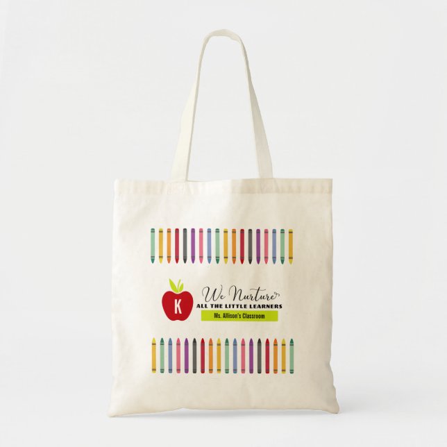 Colorful Crayons and Apple Kindergarten Teacher  Tote Bag (Front)