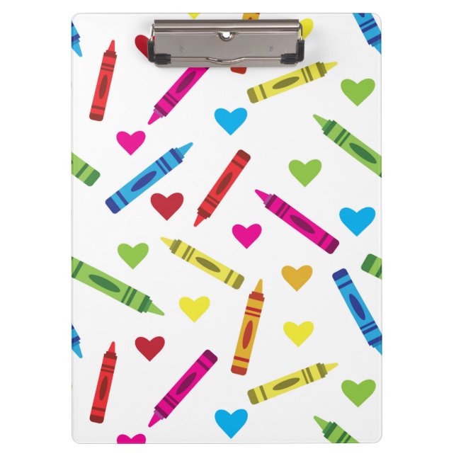 Colorful Crayons and Hearts Pattern Custom  Clipboard (Front)