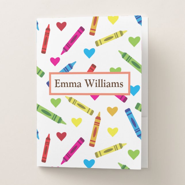 Colorful Crayons and hearts pattern custom  Pocket Folder (Front)