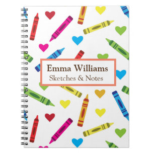 Colorful Crayons and hearts pattern custom sketch Notebook