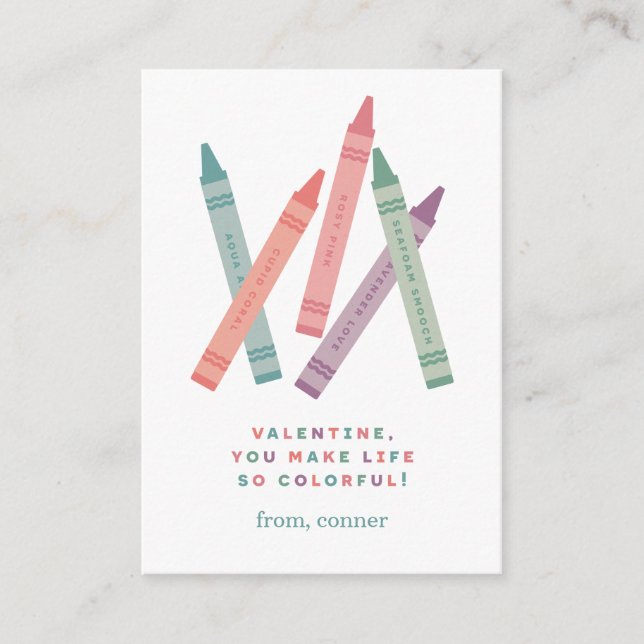 Colorful Crayons Classroom Valentine Card (Front)