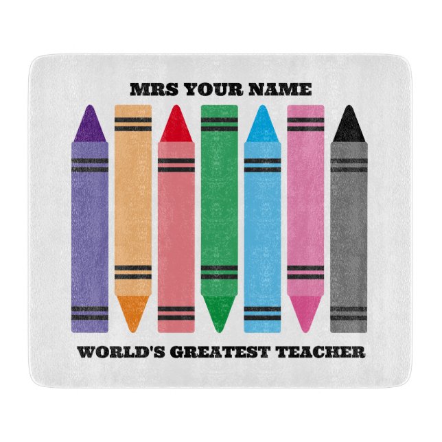 Colorful crayons cutting board for school teacher (Front)