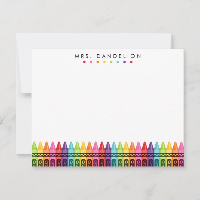 Colorful Crayons Elementary Teacher Stationery Thank You Card (Front)