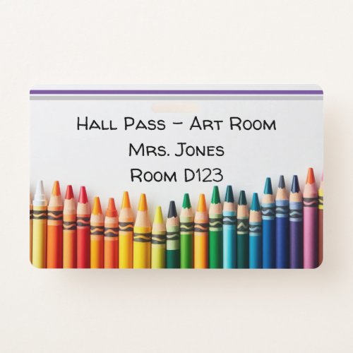 Colorful Crayons Hall Pass Badge