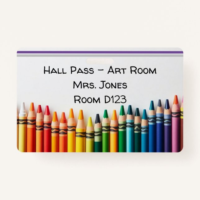 Colorful Crayons Hall Pass Badge (Front)