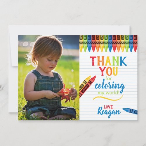 Colorful Crayons Kids Birthday Thank You Card