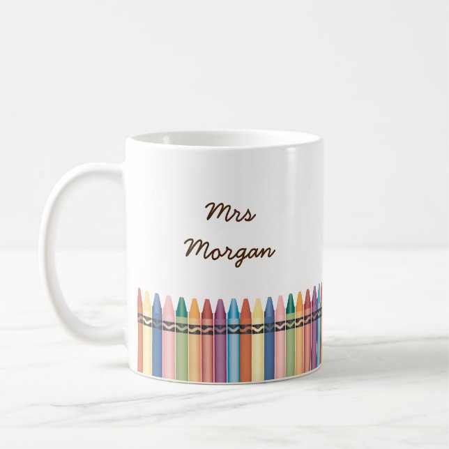 colorful crayons monogram teachers coffee mug (Left)