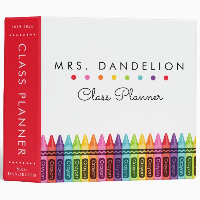 Colorful Crayons Personalized Teacher 3 Ring Binder (Front/Spine)