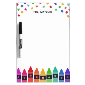 Colorful Crayons Stars Kindergarten Teacher Dry Erase Board