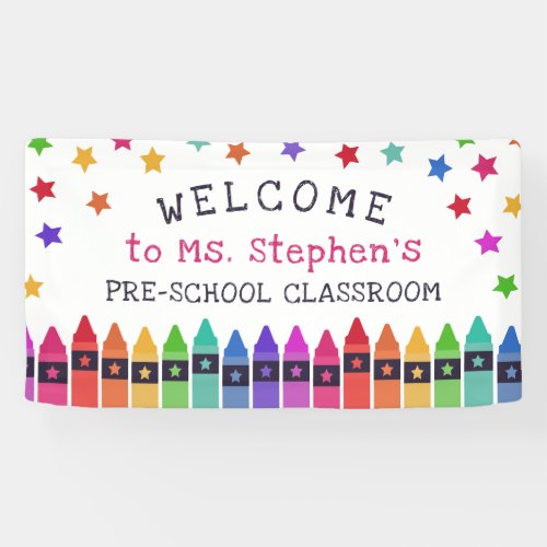Colorful Crayons Stars Welcome Teachers Classroom Banner