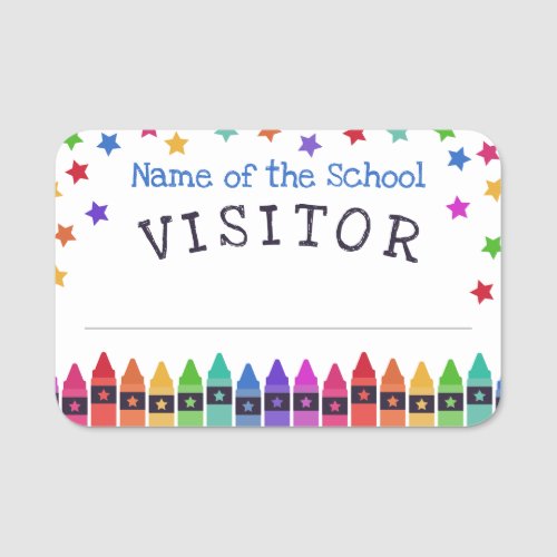 Colorful Crayons Stars Welcome Visitor Name Tag