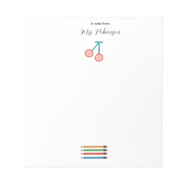 Colorful Crayons Strawberries Kindergarden Teacher Notepad (Front)