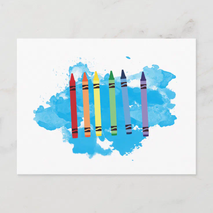 Colorful Crayons Watercolor Background Postcard Zazzle