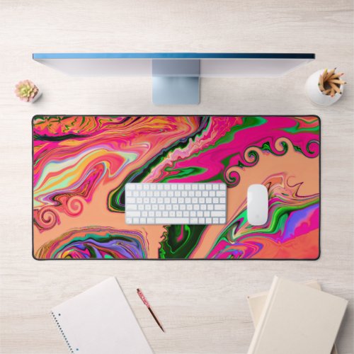 Colorful Crazy Abstract Playful Marble Design Name Desk Mat