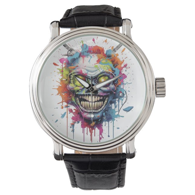 Colorful Crazy Alien Head Space Aliens Martians Watch (Front)