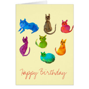 Colorful crazy cats in watercolor