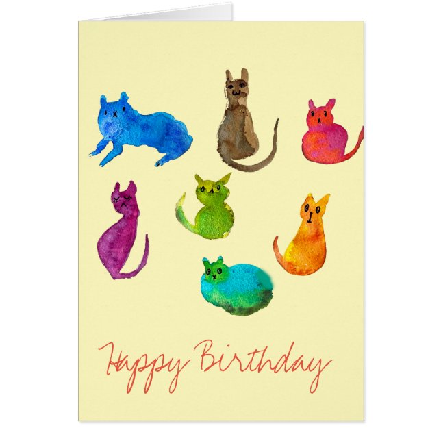 Colorful crazy cats in watercolor (Front)