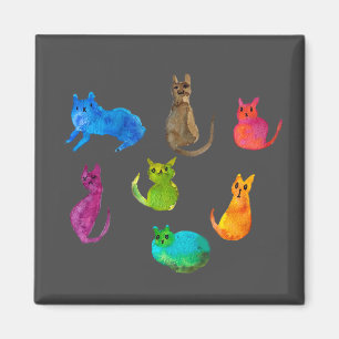 Colorful crazy cats in watercolor magnet