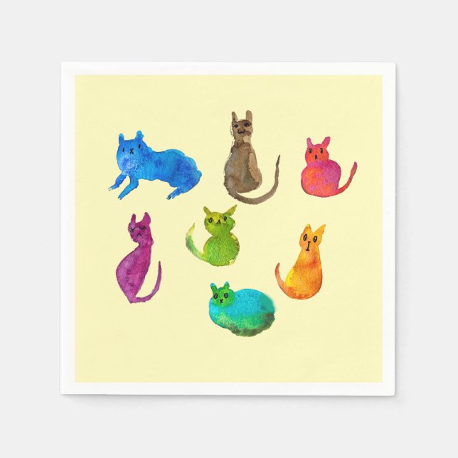 Colorful crazy cats in watercolor napkins (Front)