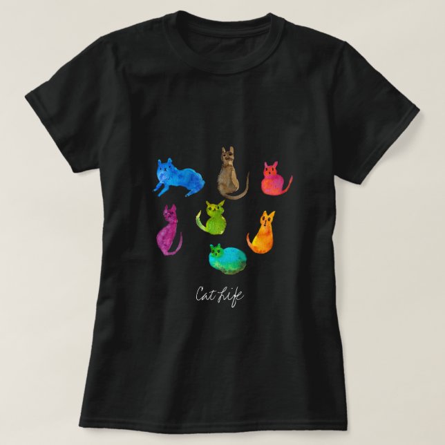 Colorful crazy cats in watercolor T-Shirt (Design Front)